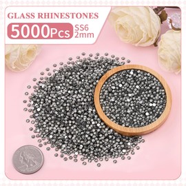 5000PCS SS6/2mm Crystal Rhinestones (Black Diamond) with 2Pcs 10ml B7000 Jewelry Glue, Bedazzling Flatback Glass Rhinestones for Crafting, Gems Diomand Charms for Tumbler Shoes Clothing Mugs Nail Art