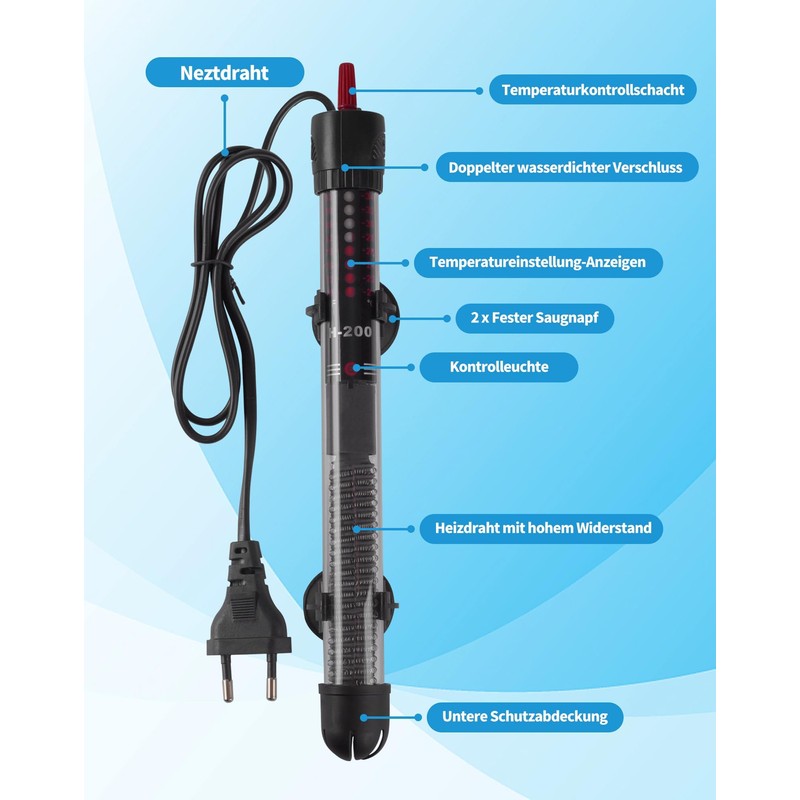 LAOYE Aquarium Heater 60L Aquarium Heating Rod 50W Temperature Adjustable