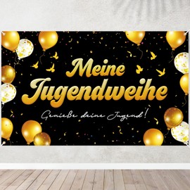 BETESSIN Youth Consecration Decoration Black Gold - My Youth Consecration Banner 180 x 110 cm - Hanging Decoration for Teenagers