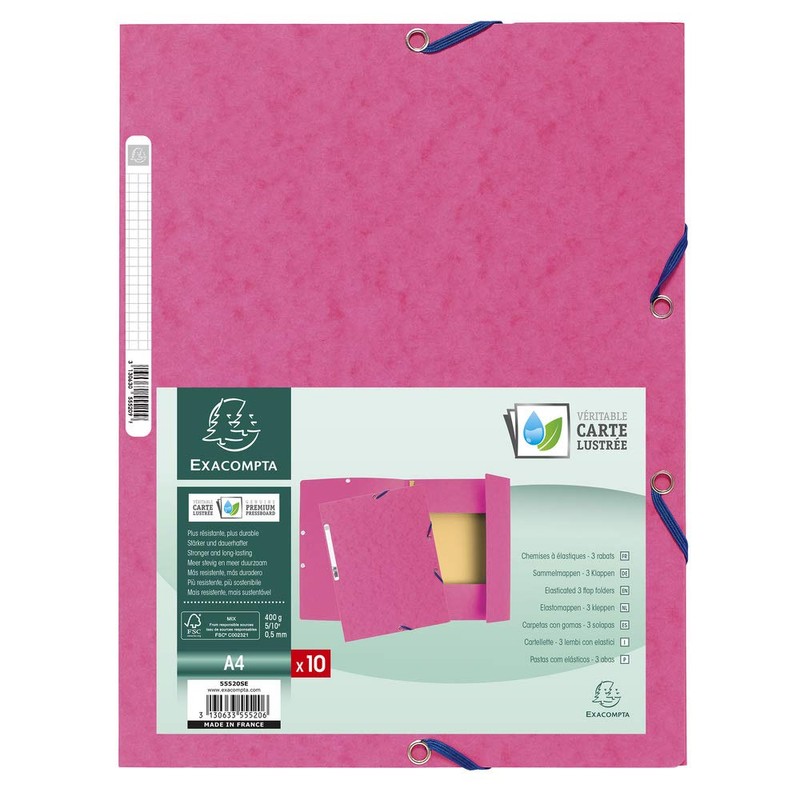 Exacompta 55520E Folder (Manila Cardboard, with elastic strap and 3