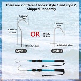 SANLIKE Telescopic Fish Gaff with Stainless Sea Fishing Spear Hook Tackle, Soft Rubber Handle Aluminium Alloy Pole for Saltwater Offshore Ice Tool