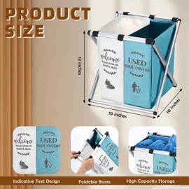 Wonderjune Foldable Disposable Shoe Cover Box Dispenser Fabric Storage Bin Holder with Used Shoe Covers and Welcome Please or Remove Sign for Open House Supplies (Beige, Light Blue)