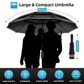 Trenovo 2 Pack Windproof Trave Inverted Umbrella, Reverse Compact Umbrellas for Rain, Portable Large Folding Sun UV Automatic Upside Down Umbrella for Car Backpack (Black + Black)
