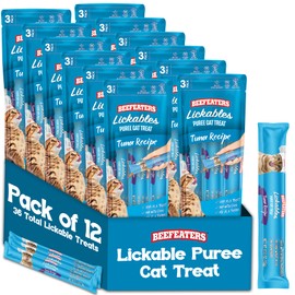 Beefeaters Tuna Pure Cat Treats 1.59oz (12 Pack) | Lickable Squeeze Tube Treats, Grain-Free, No Added Sugar, Real Tuna, Taurine-Enriched, Ideal for Bonding, Seniors, Toppers & Everyday Treating