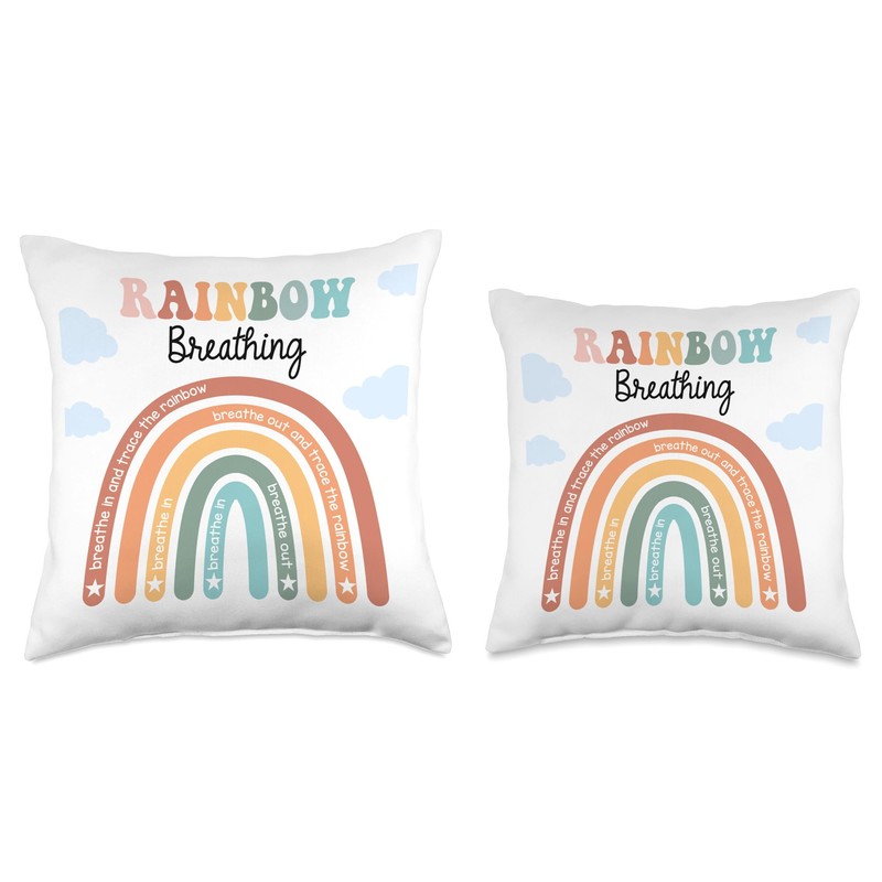 Rainbow Breathing Calming Corner Pillow, Classroom Calm Down Throw Pillow