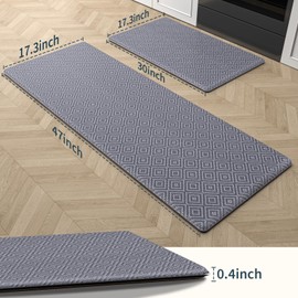 Mattitude Kitchen Mat 2PCS Kitchen Rugs Cushioned Anti-Fatigue Rug Waterproof Standing Desk Mat Kitchen Mats for Floor Kitchen Rug Set for Kitchen, Sink, Office 17.3"×30"+17.3"×47" Light Grey