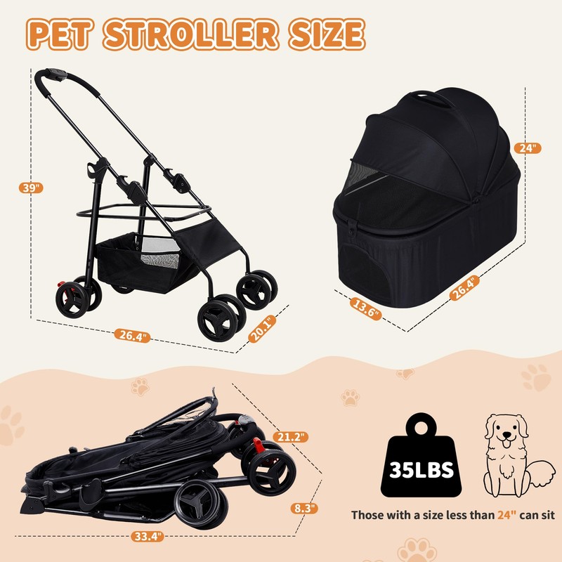 Pet Dog Stroller, 4-Wheel Foldable Stroller for Medium Dogs 20