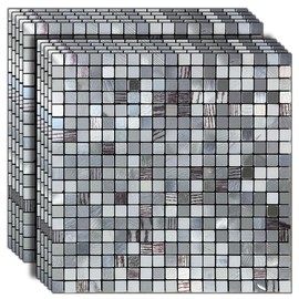 YMMXGE 10-Sheet Peel and Stick Metal Backsplash Tile Stick on Kitchen 3D Wall Decor Aluminum Mosaic Tiles for Bathroom, 12"x12"x0.15" (10, Mixed Silver)