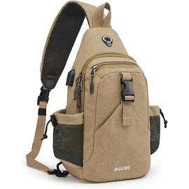 G4Free Canvas Chest Bag Shoulder Bag Sling Bag Men Women for Travel Hiking Running Climbing, beige
