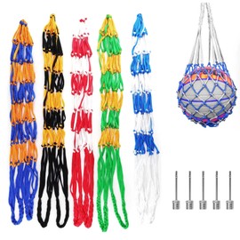SHENGYIG Pack of 5 Ball Net, Ball Net Bag for 1 Ball, Portable Ball Bag, with 5 Inflating Needles, for Football, Basketball, Handball, Outdoor Sports