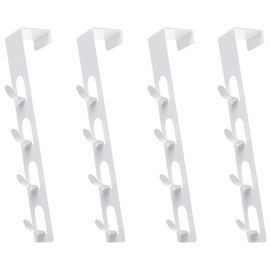 LongChou 4 Packs Metal Over The Door Hooks, Multifunctional Vertical 4-Layer Hanger: Suitable for Keys, Towels, Hats, Bags or Coats Sturdy Clothes Hangers, White
