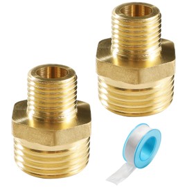Lyeteung 2 PCS G1/2 Male to G1/4 Male, Thread Brass Hex Nipple Connector, Straight Pipe Hex Fitting, with Plumbers Tape, for Pipe Connection