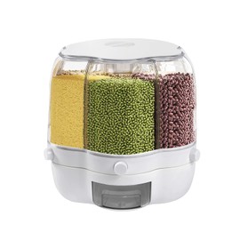 360° Rotating Rice Dispenser,17 Lbs Rice Containers Storage, Dry Food Dispenser with 6 Compartments Holder, Multifunctional Sorting Grocery Bin for Kitchen Storage of Small Grains, Beans, Rice