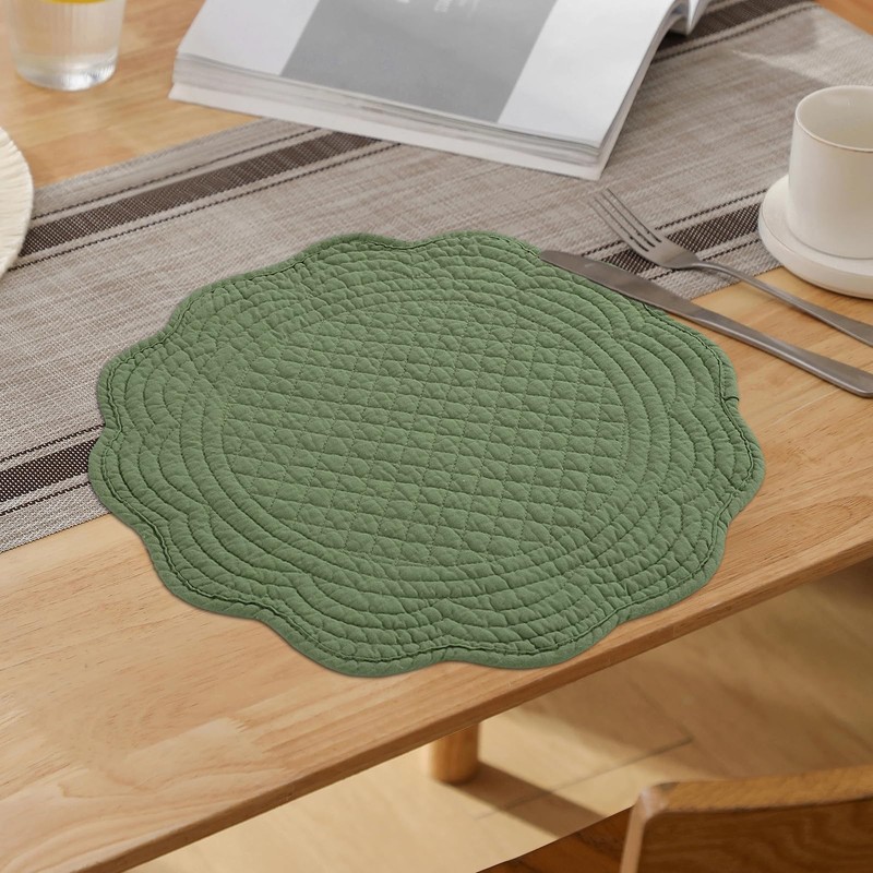 HOMBYS Quilted Placemats Set of 6 Washable Round Placemats for