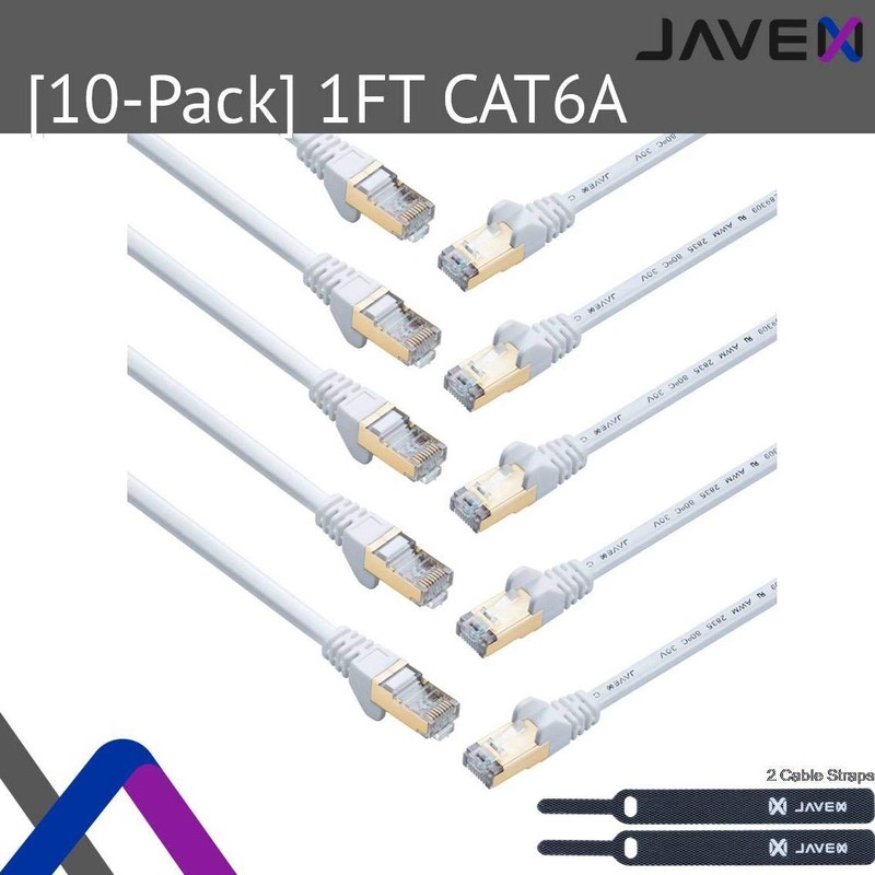 JAVEX 6A RJ45 [blindado doble, 10GB] cable Ethernet, color negro/blanco,