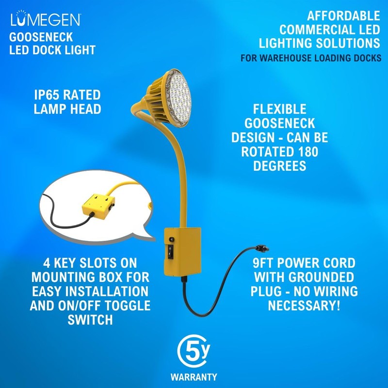 LumeGen LED Gooseneck Dock Light - 20W - 3000 Lumens