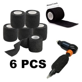 Tattoo Grip Tape Cover, Unihuby 6 Pieces Tattoo Grip Wrap Wrap Grip Cover 2 x 5 Yards Elastic Bandage Sports Bandage (Black)