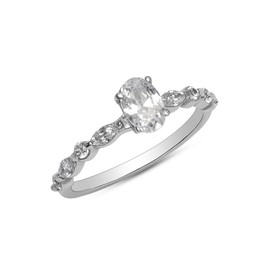 LeCalla 925 Sterling Silver Rhodium Plated Ring Oval-Cut Cubic Zirconia Engagement Rings CZ Promise Rings for Her Eternity Wedding Band Ring Size 6