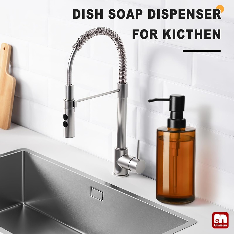 GMISUN Amber Glass Soap Dispenser, Hand Soap Dispenser for Bathroom,
