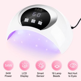 UV LED Nail Lamp, LKE 54W Nail Dryer Gel Nail Curing Lamp UV Light for Gel Nails with 3 Timers LCD Display Smart Sensor USB Plug for Fingernail Toenail (White)