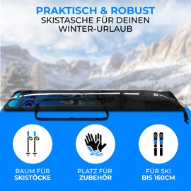 STYNGARD Andermatt Children's Ski Bag with Roll Top up to 160 cm – Children's Ski Bag Made of Robust Material with High-Quality Zippers – Ski Bag Model Andermatt, black / white, Polyester bags