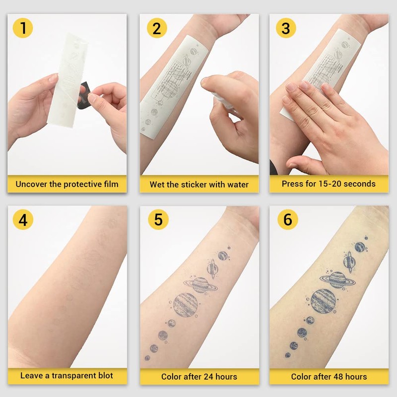 INKARTLINK Cell Colored Tattoo Stickers, Black Rose, Temporary Tattoos, Set