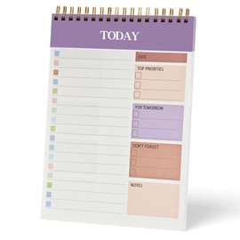 NASHRIO Daily Planner Notepad, A5 Size To Do List Notepad, 52 Undated Pages, Task Checklist, Spiral Binding, Transparent Cover (Purple)