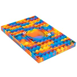 ZEMTAC Big Pop Game Board with Dice Holder - Rules Included - Jumbo Push it Popper Fidget Toy - Huge Simple Dimple Bubbles (Blue/Orange Tie Dye)