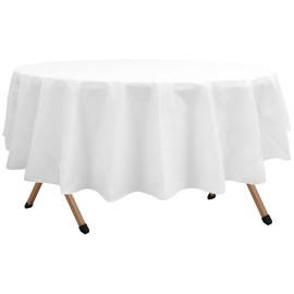 dinexlence 2 Pack White Premium Plastic Tablecloth Round 84 Inches Reusable Snowy White Decorative Table Cover for Dining, Wedding, Party, Indoor and Outdoor use