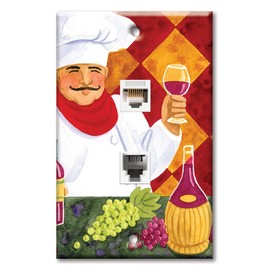 Art Plates - Decorative Printed 2 Port Data Wall Plate - RJ11 Telephone Jack Connector and RJ45 (Cat5, Cat6, Cat7) Ethernet Connector - Gold-Plated Contacts - Vino della casa