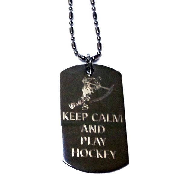 Hat Shark Keep Calm and Play Hockey - Military Dog Tag, Luggage Tag Metal Chain Necklace