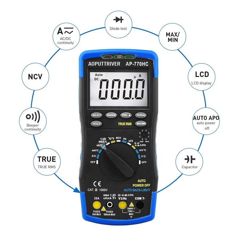 Digital Multimeter, 6000-bit AC/DC Voltage Tester, TRMS Automatic and Manual