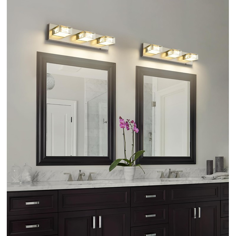Joossnwell Brushed Nickel Bathroom Vanity Light Crystal 5CCT Dimmable Bathroom