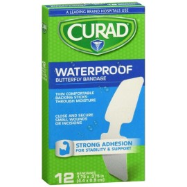 Curad Waterproof Butterfly Bandages 1.75 x 0.375 Inches 12 EA