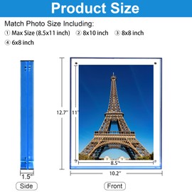 MFoffice 8.5x11 Picture Frames, Stunning Color Acrylic Floating Photo Frame, Use as 8.5x11, 8x10, 8x8, 6x8 Picture Frame, Horizontal and Vertical Formats for Tabletop Display, Blue, 1Pack