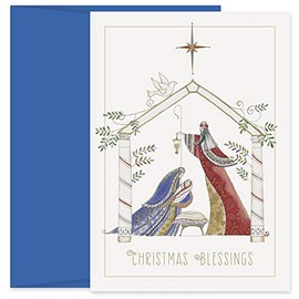 Masterpiece Studios Holiday Collection 18-Count Petite Boxed Christmas Cards with Envelopes, 4" x 6", Contemporary Manger (890800A)