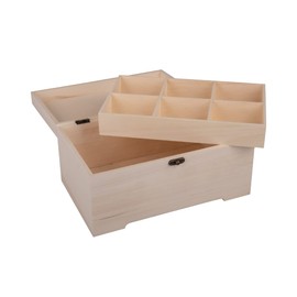Rayher Wooden Box with Closure and Insert, 6 Compartments, 2 Pieces, 28 x 18 x 13.5 cm, FSC-Certified Wood, Natural, Wooden Box with Lid, Wooden Box, 64506505
