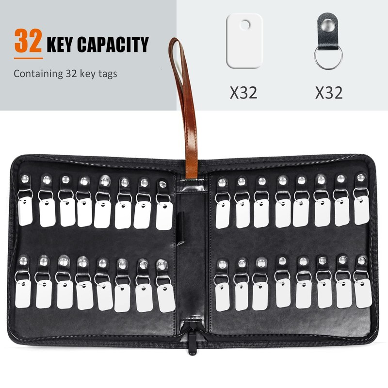 tutata Portable Zippered Key Case, Leather Key Organizer with Handle,