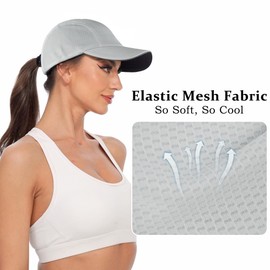 GADIEMKENSD Women's Race Day Running Hat Performance Mesh Baseball Cap - Excellent Ventilation, Lightweight, Reflective Safety Ponytail Hats for Exercise Golf Hiking Beach Workout Gym Light Gray