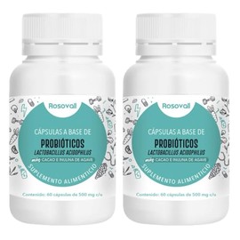 Probióticos Duo Pack, Suplemento Alimenticio, Cápsulas de 500 mg, 60 Cápsulas por Frasco (120 Cápsulas) Rosovall