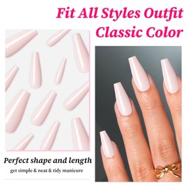 Lifextol 120PC Pink Coffin Press on Nails Long Fake Nails Press ons with Glue Nail Adhesive Tabs, 12 Sizes Long Acrylic Nails Press on Nails Coffin Pink Stick Nails Tips Artificial Fingernails
