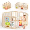 Foldable Wooden Playpen - Adjustable Wood Baby Play Yard with