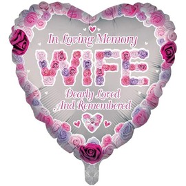 Luxury Foil Balloons Heart Round Shape Remembrance Memorial Funeral Balloons, Foil Balloons for Memory Table, Memorial, Condolence, Anniversary (Wife)