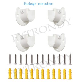FYTRONDY White Edition Stainless Steel Closet Rod Bracket, U-Shaped Open Type Socket, Wardrobe Support, Shower Curtain Rod End Supports (1-1/4 INCH, 4 Pack)