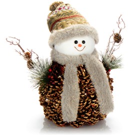 com-four® snowman figure size L, winter decoration figure with pine cone body, loving Christmas details, gorgeous table decorations for the Advent season (gold-colored - L)