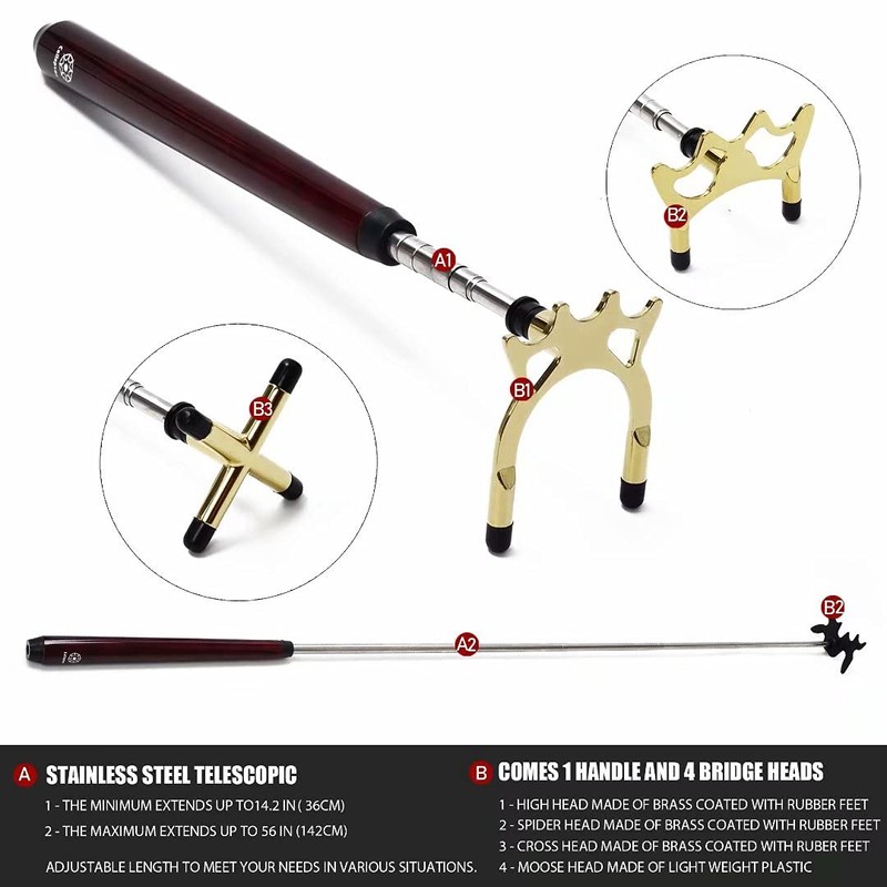 Collapsar Retractable Billiards Pool Cue Stick Bridge with Removable Metal