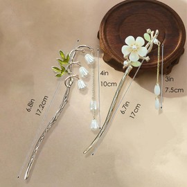 YIHECWY 2 Pcs Chinese Tassel Hairpin Pearl Flower Vintage Metal Hair Chopsticks Chinese Tassel Headwear for Women and Girls Dangle Tassel Pendant Hair Accessories Hanfu Handmade Decor Hairpin