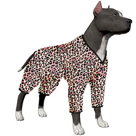 LovinPet Dog Clothes Large Breed - Double Brushed Stretch Knit, Neon Pink Cheetah Print, UV Protection, Pet Anxiety Relief Shirt, Lightweight Pullover Pet Pajamas, Full Coverage Dog Pjs,Leopard Pink L
