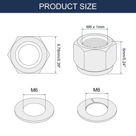 sourcing map 150Pcs M6x1mm Nylon Insert Hex Lock Nut Kit, 304 Stainless Steel Self Tight Lock Nuts with M6x12x1.2mm Flat Washers and M6.39 Spring Washers, Silver&Blue