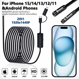 Smartphone-Compatible Endoscope Camera for Inspection – 5.5mm or 8mm Probe Options for Automotive and Pipe Checks